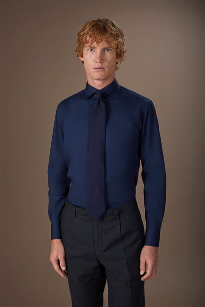 Men's 100% cotton French collar classic shirt stretch slub fabric