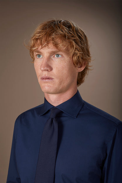 Men's 100% cotton French collar classic shirt stretch slub fabric
